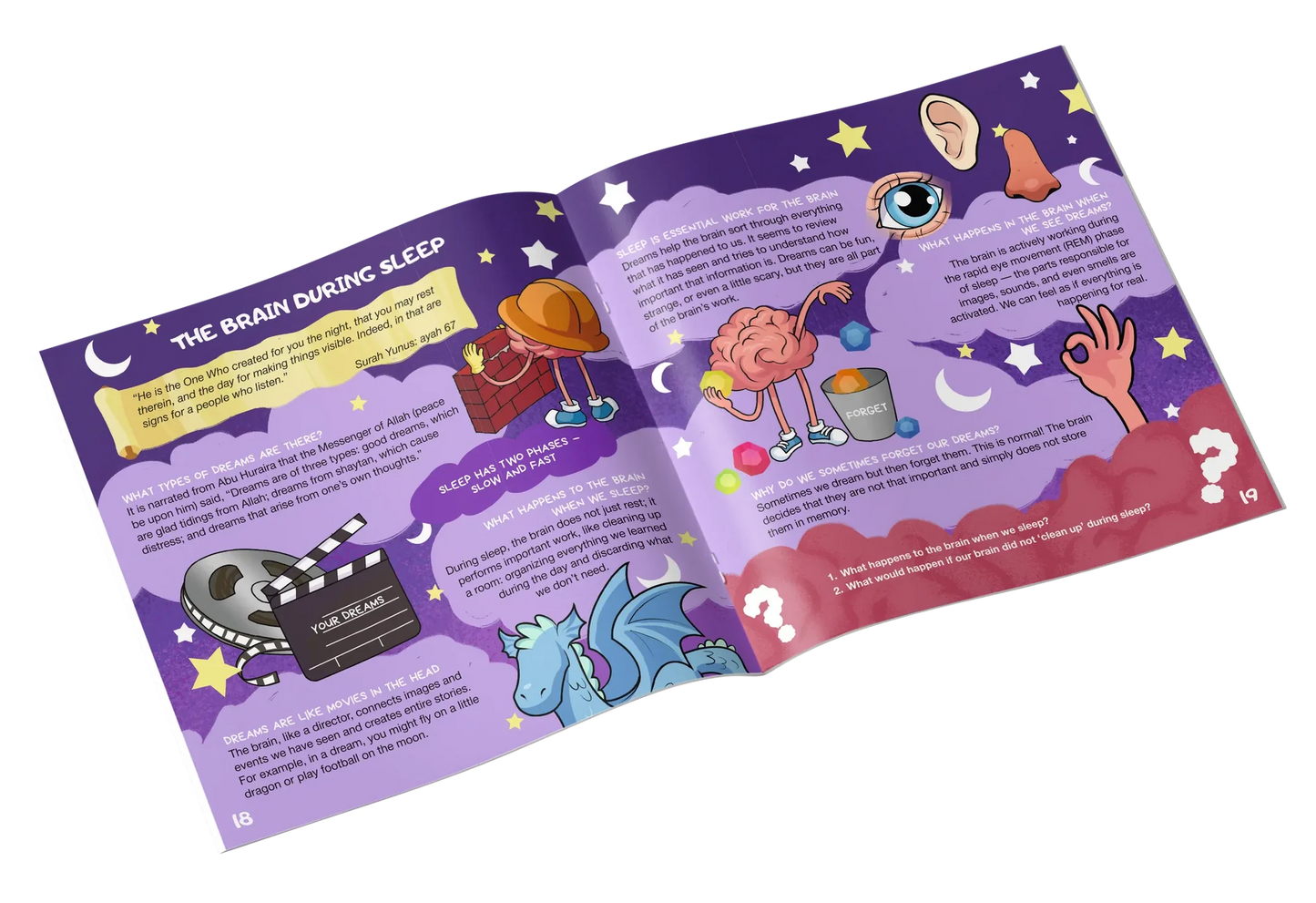 Colourful inside pages of a faceless Islamic science book about the human brain