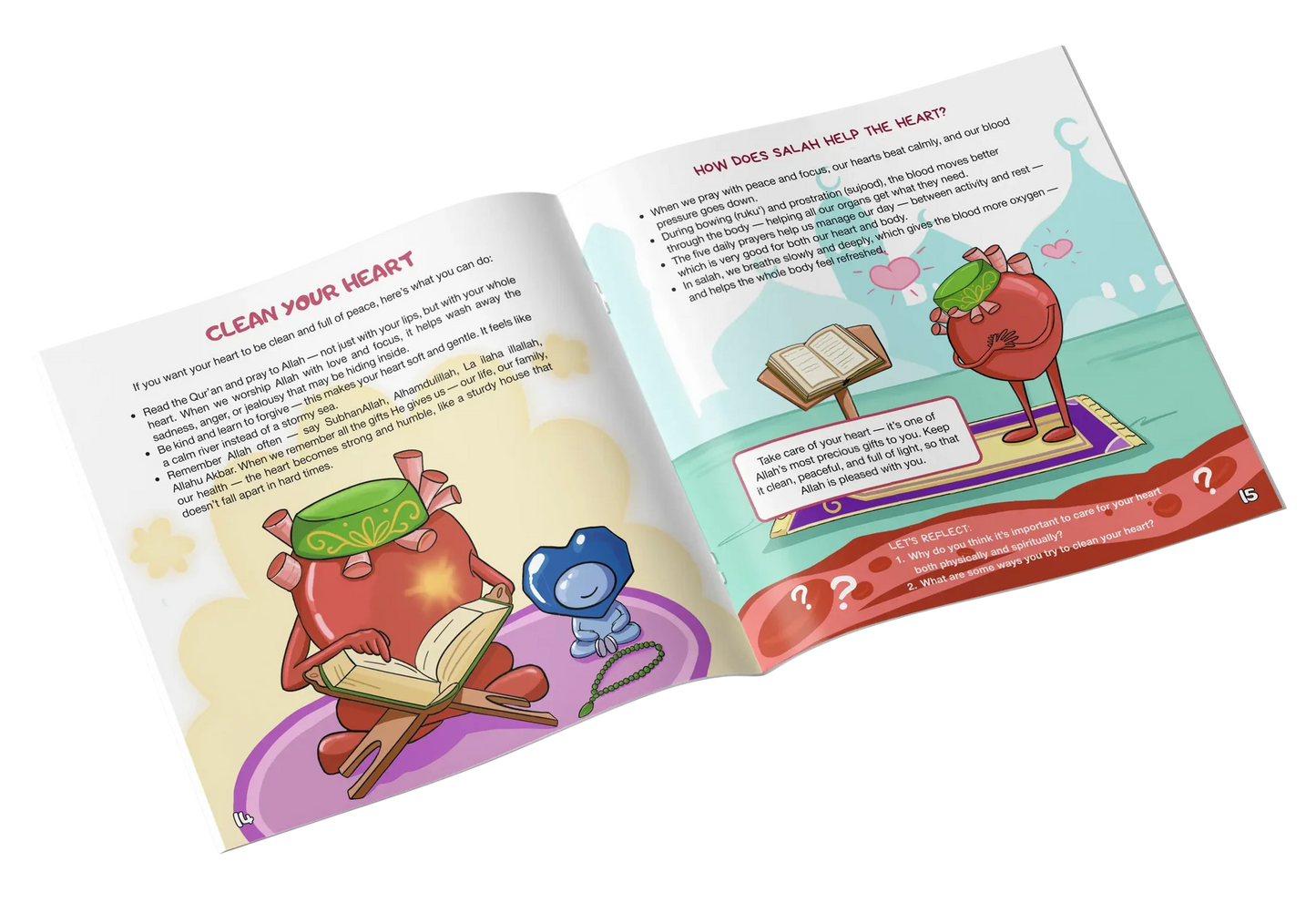 Colourful inside pages of a faceless Islamic science book about the human heart