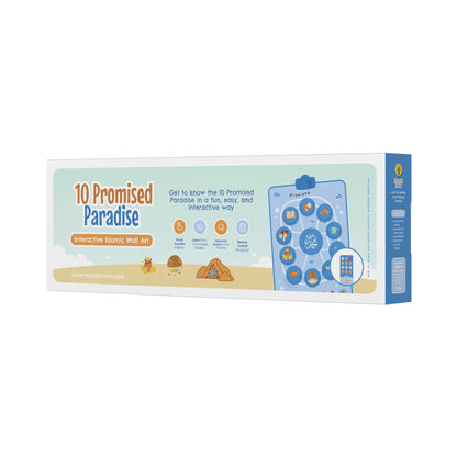 Box of '10 Promised Paradise' interactive Islamic wall art on a white background