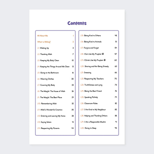 Table of contents for a book or educational material on a white background