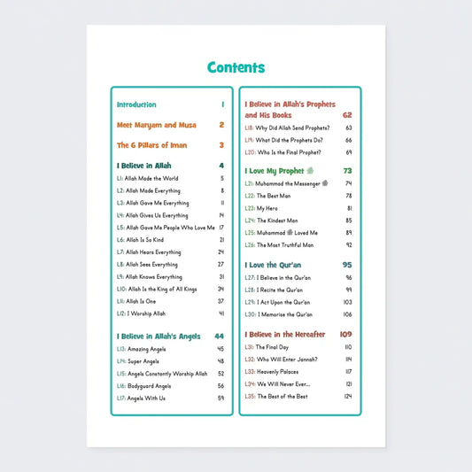 Table of contents for a religious text on a white background