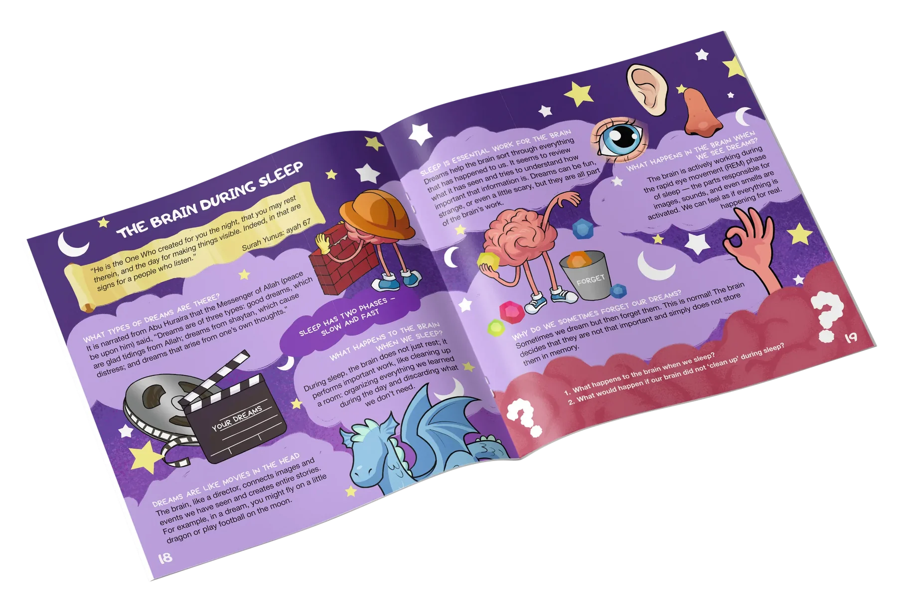 Colourful inside pages of a faceless Islamic science book about the human brain