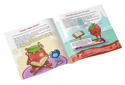 Colourful inside pages of a faceless Islamic science book about the human heart
