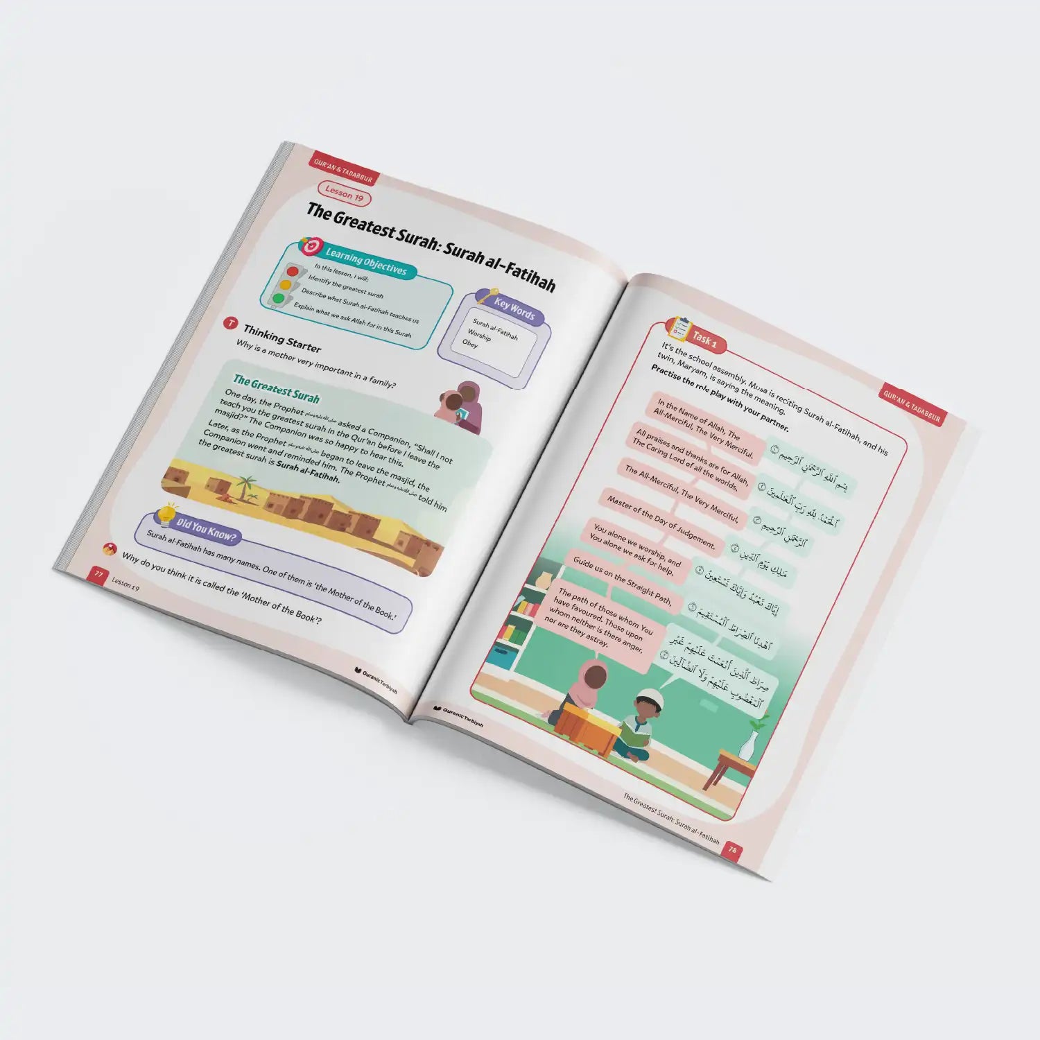 Quran learning activities for children with stories and exercises