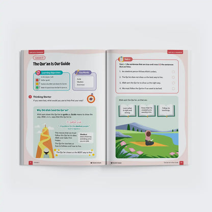 Interactive Quran reflection workbook for young Muslim learners