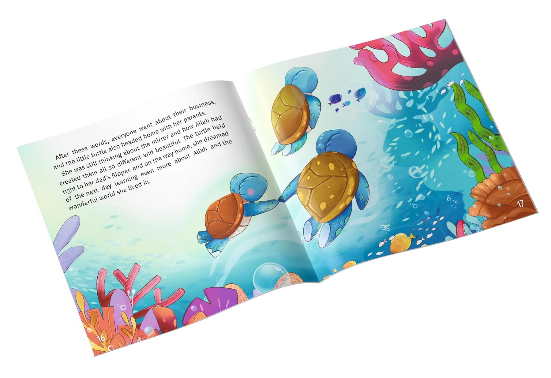 Inside pages of the Little Turtle Names of Allah Islamic storybook