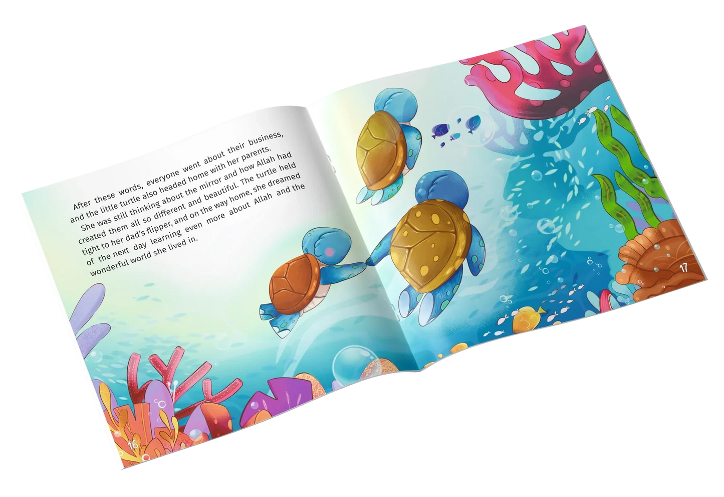 Inside pages of the Little Turtle Names of Allah Islamic storybook