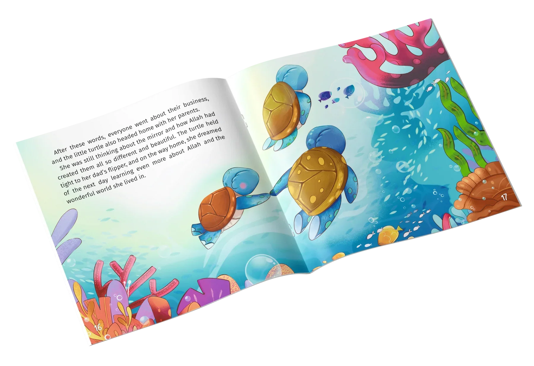 Inside pages of the Little Turtle Names of Allah Islamic storybook