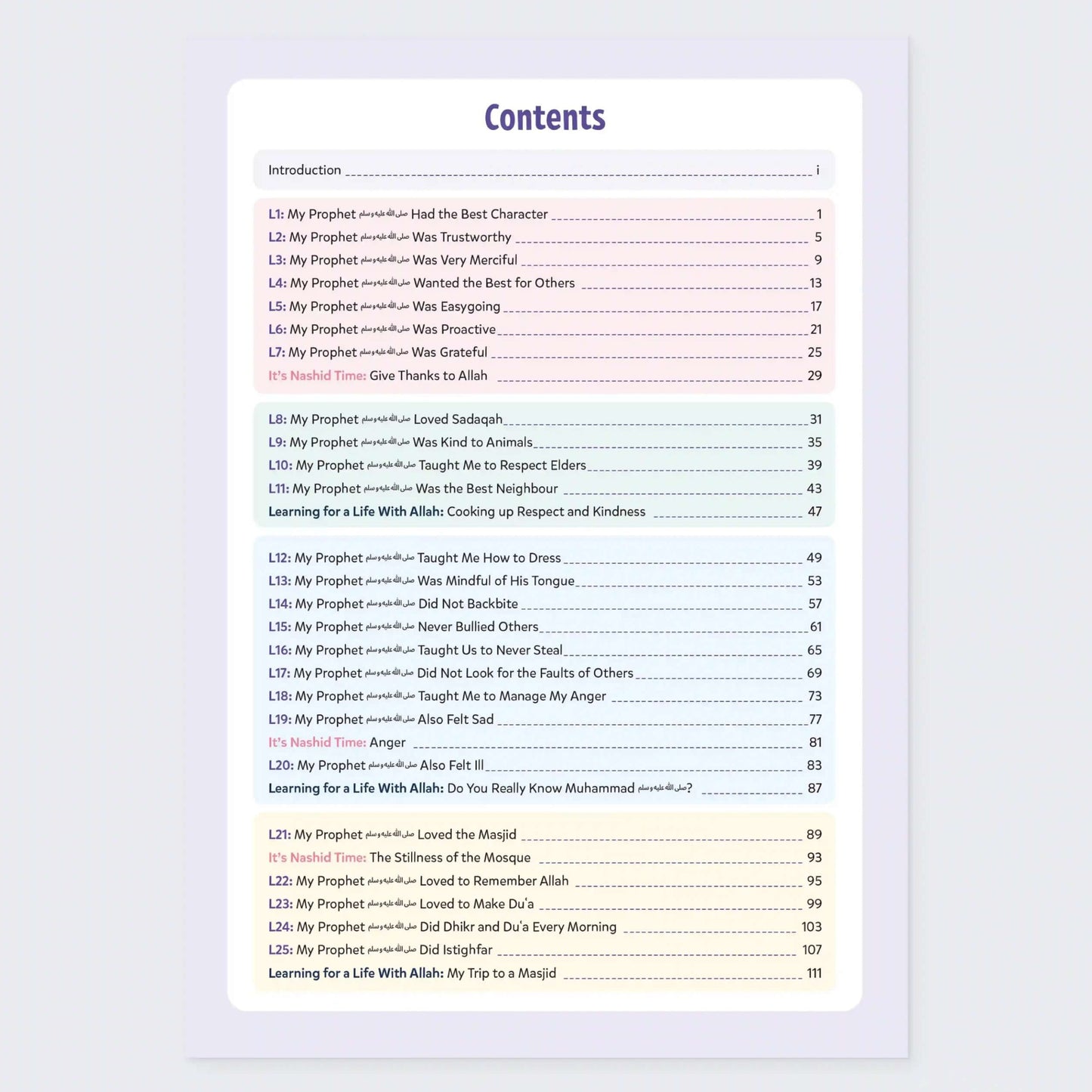 Table of contents for a book or document on a light gray background