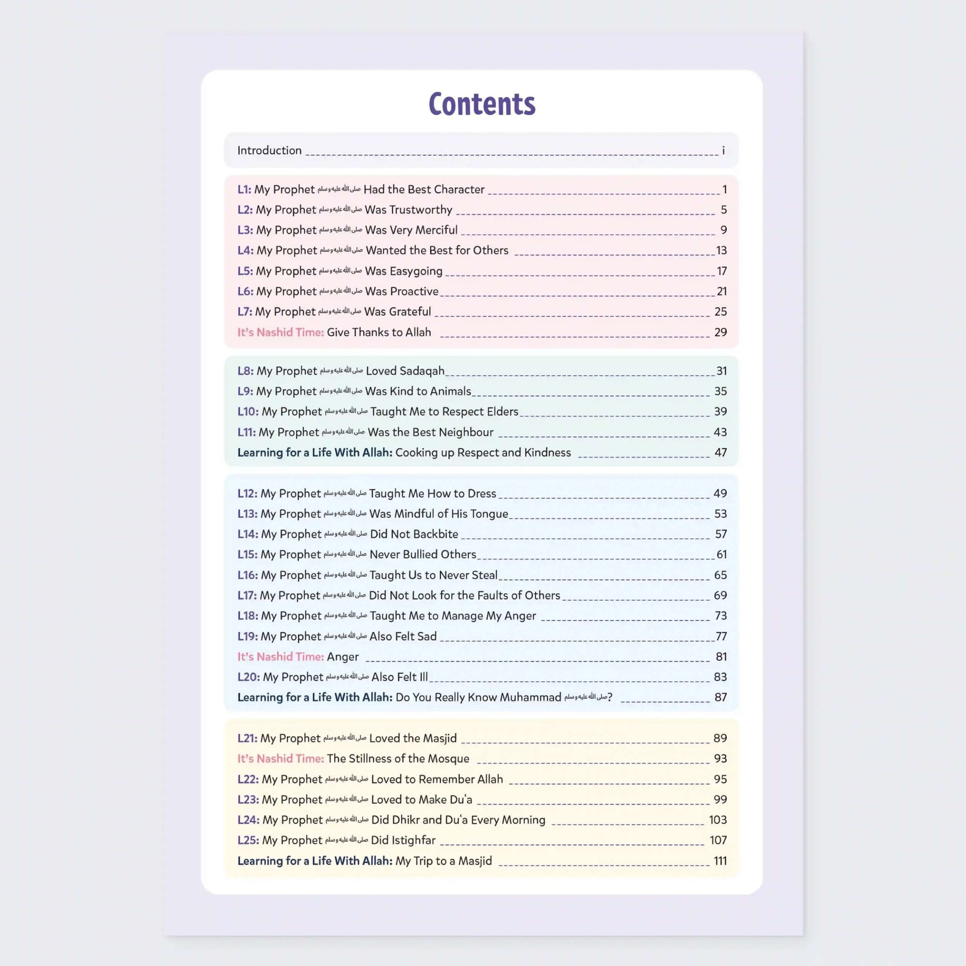 Table of contents for a book or document on a light gray background