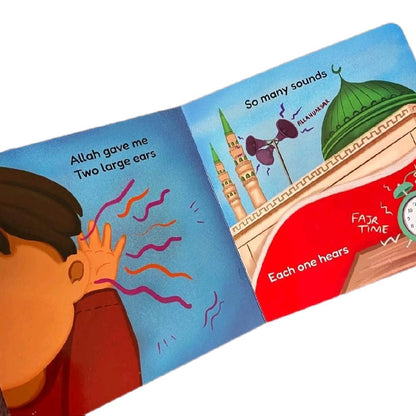 Five Senses Five Blessings Islamic board book for toddlers with colourful faceless children