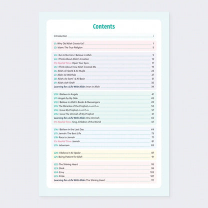 Table of contents for a book or document on a light purple background