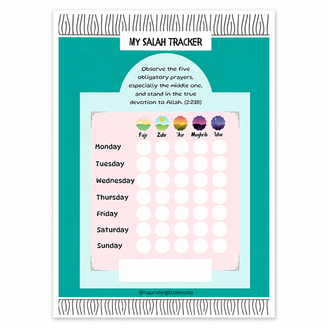 Salah tracker for kids reusable five daily prayers chart