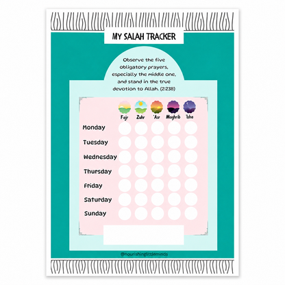 Salah tracker for kids reusable five daily prayers chart
