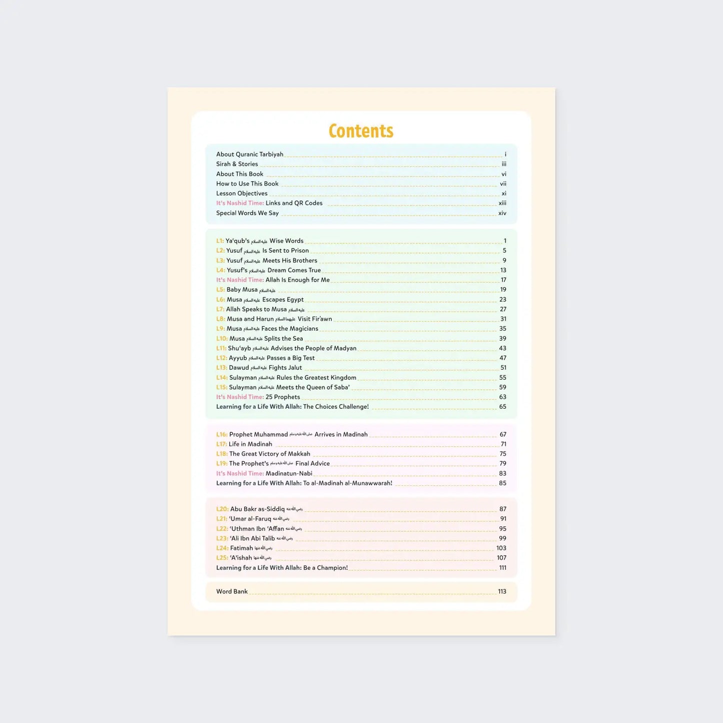 Sirah & Stories Level 2 contents with Seerah and stories of the Prophets for children