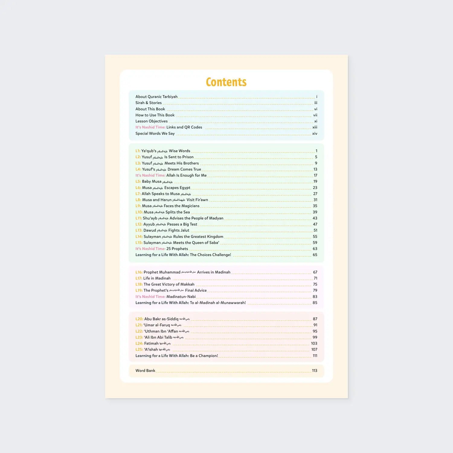 Sirah & Stories Level 2 contents with Seerah and stories of the Prophets for children