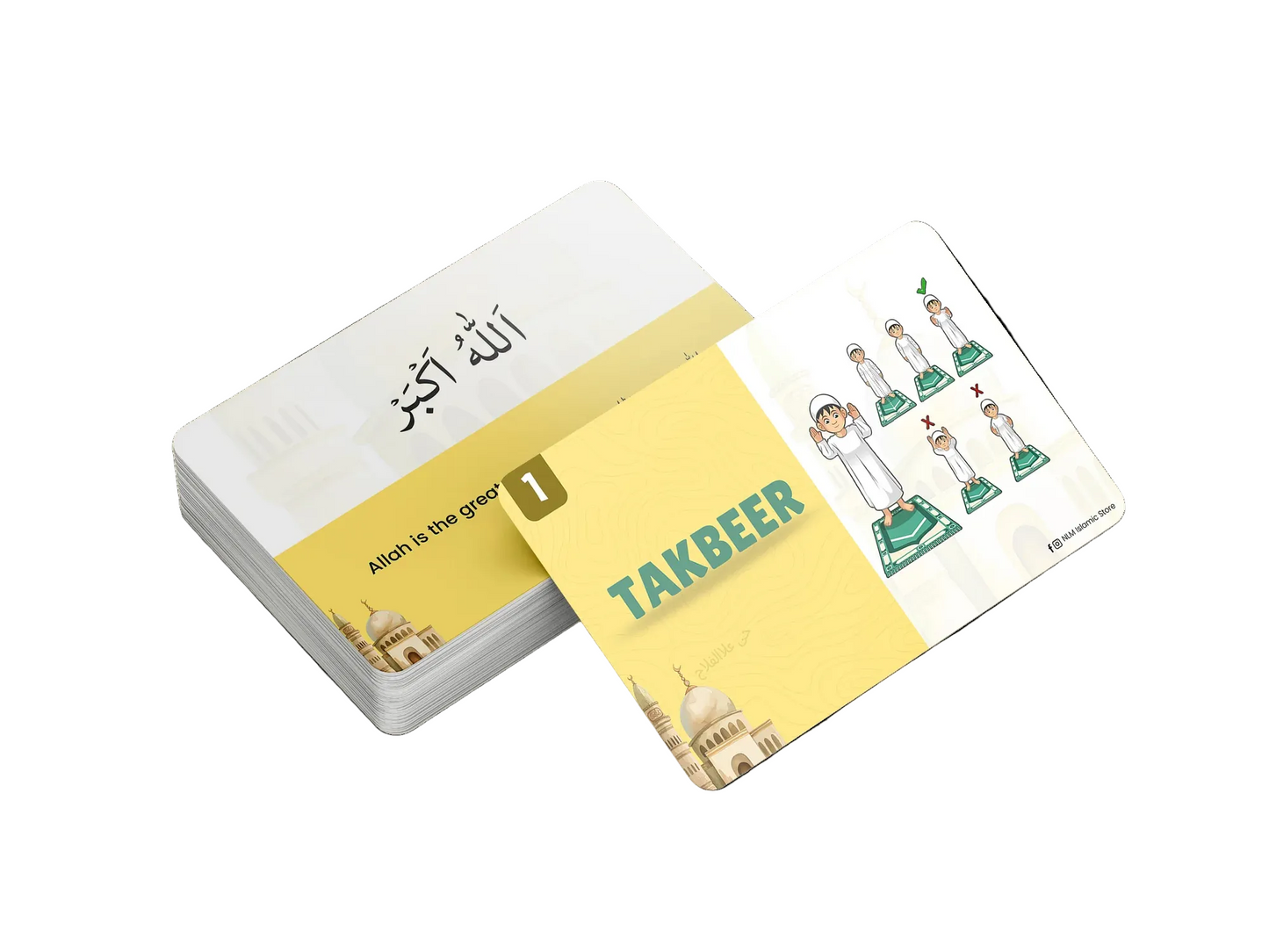 Takbeer Salah flash card with visual prayer position for kids