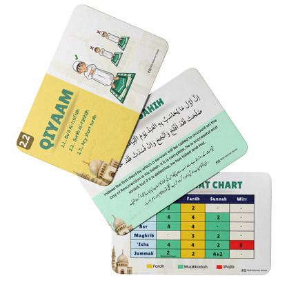 Salah prayer chart and Qiyaam flash cards for Muslim kids