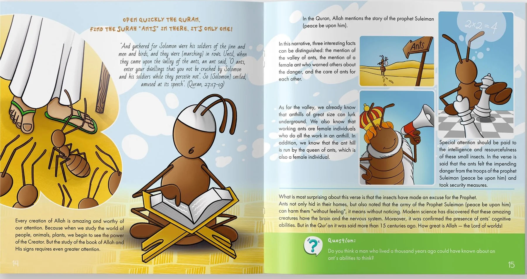 Islamic educational book teaching children about ants and Allah’s creation