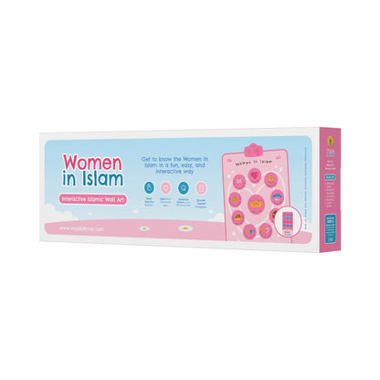 Product packaging for 'Women in Islam' interactive Islamic wall art on a white background
